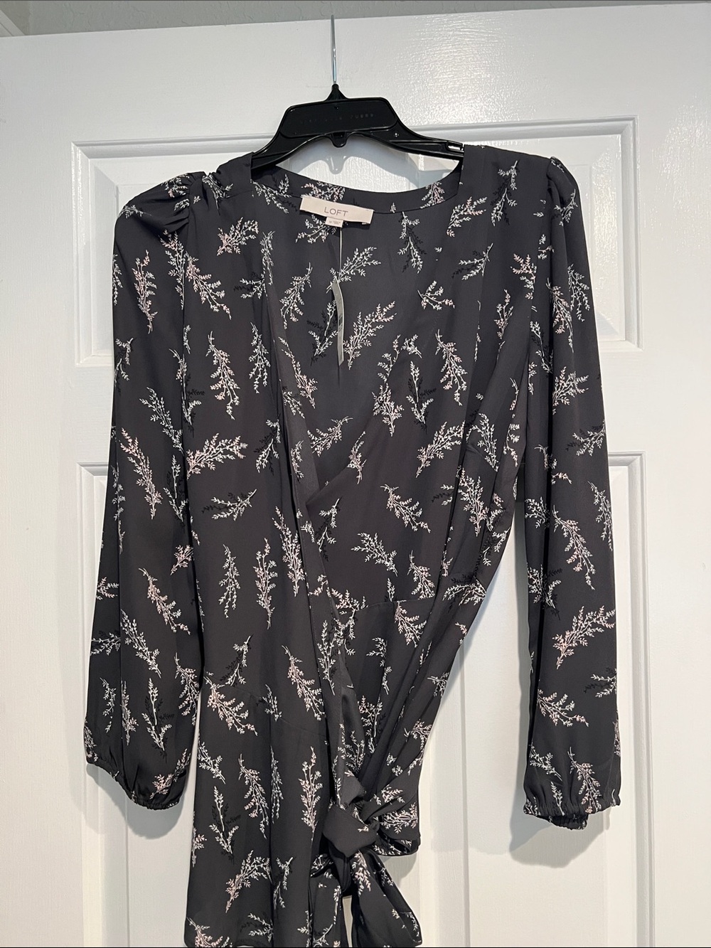 LOFT Black wrap Floral Tie-Waist Blouse